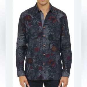 Robert Graham Lake Wanaka Tailored Fit Floral Print Button Down Floral Chambray